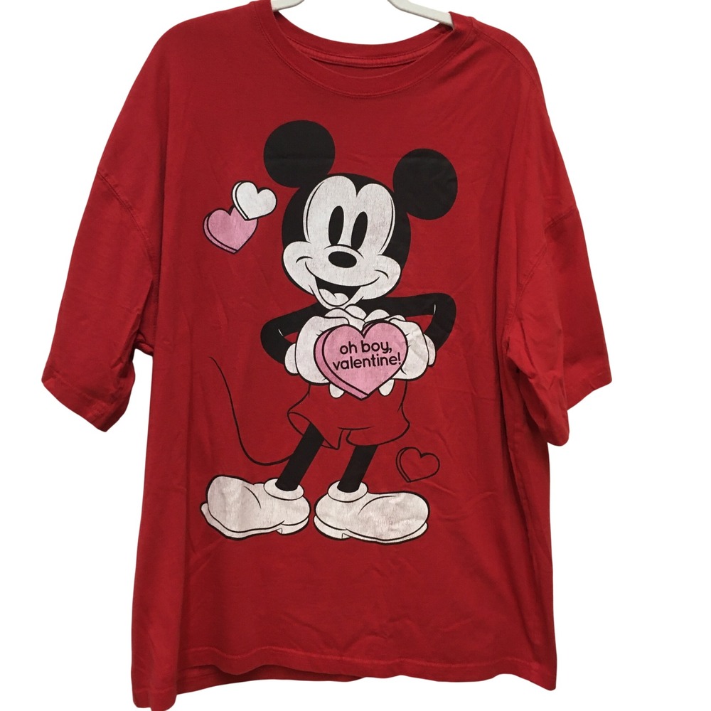 Disney Mickey Valentine Graphic T-Shirt Women's Large Red 100% Cotton  Love Cute